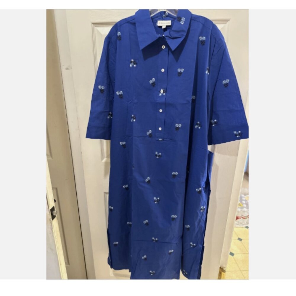 Stacy London Button Front Top-Deep Ocean Blue-XL-NEW-A691921